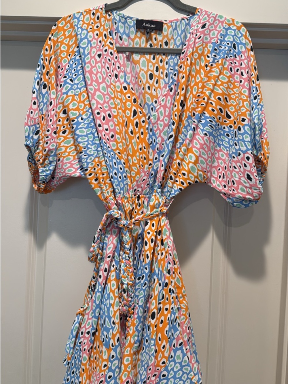 Aakaa S Multicolor Printed Wrap Flouncy Mini Dress